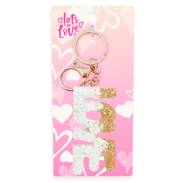 Love Glitz Resin Key Ring (Gold / White)